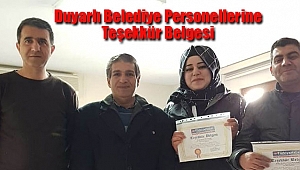 Duyarlı Belediye Personellerine Teşekkür Belgesi