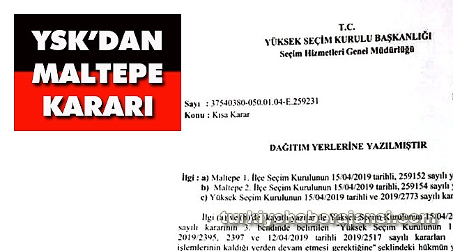 YSK'dan Maltepe Açıklaması