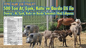 500 Ton At, Eşek, Katır ve Bardo Eti ile Domuz Sakadatı İthal Ediyoruz