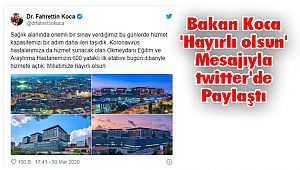Bakan Koca 'Hayırlı olsun' Mesajıyla twitter'de Paylaştı