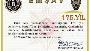 Başkan Yılmaz'dan polislere 175.Yıl Kutlama Mesajı