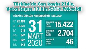 Türkiye'de Can kaybı 214'e, Vaka Sayısı 13 bin 531'e Yükseldi