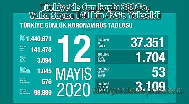 Türkiye'de Can kaybı 3894'e, Vaka Sayısı 141 bin 475'e Yükseldi