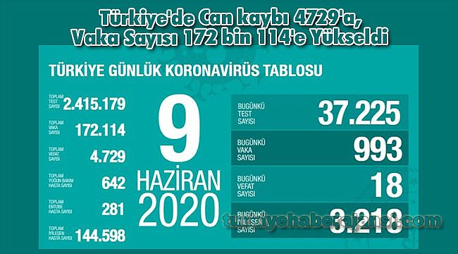 Türkiye'de Can kaybı 4729'a, Vaka Sayısı 172 bin 114'e Yükseldi