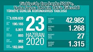 Türkiye'de Can kaybı 5001'e, Vaka Sayısı 190 bin 165'e Yükseldi
