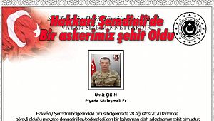Hakkari Şemdinli'de Bir askerimiz şehit Oldu