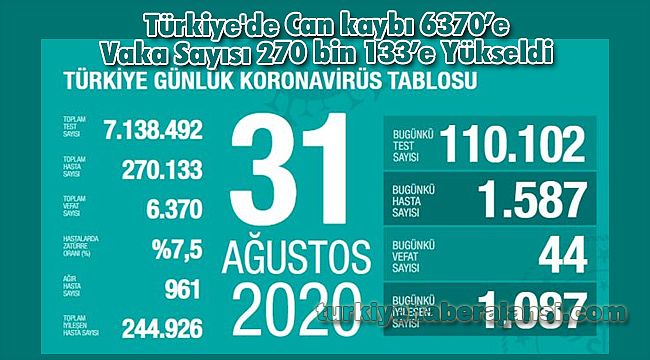 Türkiye'de Can kaybı 6370’e Vaka Sayısı 270 bin 133’e Yükseldi