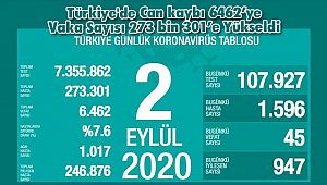 Türkiye'de Can kaybı 6462’ye Vaka Sayısı 273 bin 301’e Yükseldi