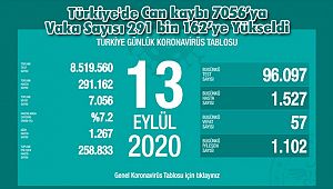 Türkiye'de Can kaybı 7056’ya Vaka Sayısı 291 bin 162’ye Yükseldi