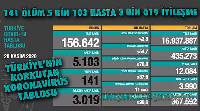 20 Kasım Türkiye'nin KORKUTAN Koronavirüs Tablosu