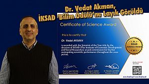 Dr. Vedat Akman, İKSAD ‘Bilim Ödülü’ne Layık Görüldü
