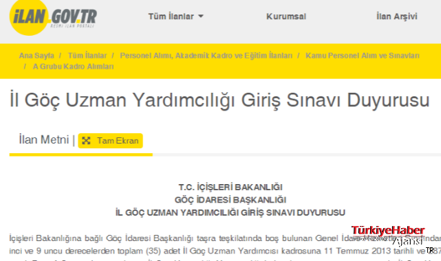 İl göç uzman yardımcılığı giriş sınavı duyurusu
