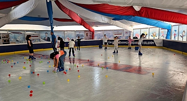 Çocuklardan Doğal Buz Pistine Yoğun İlgi