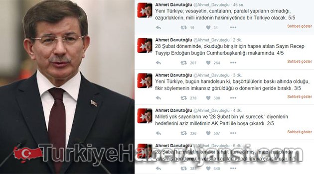 Başbakan Davutoğlu'ndan 28 Şubat Tweetleri