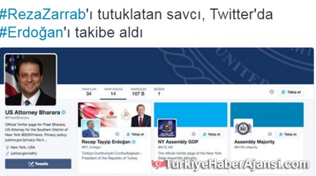Savcı Pret Bharara, Twitter'da Erdoğan'ı takibe aldı